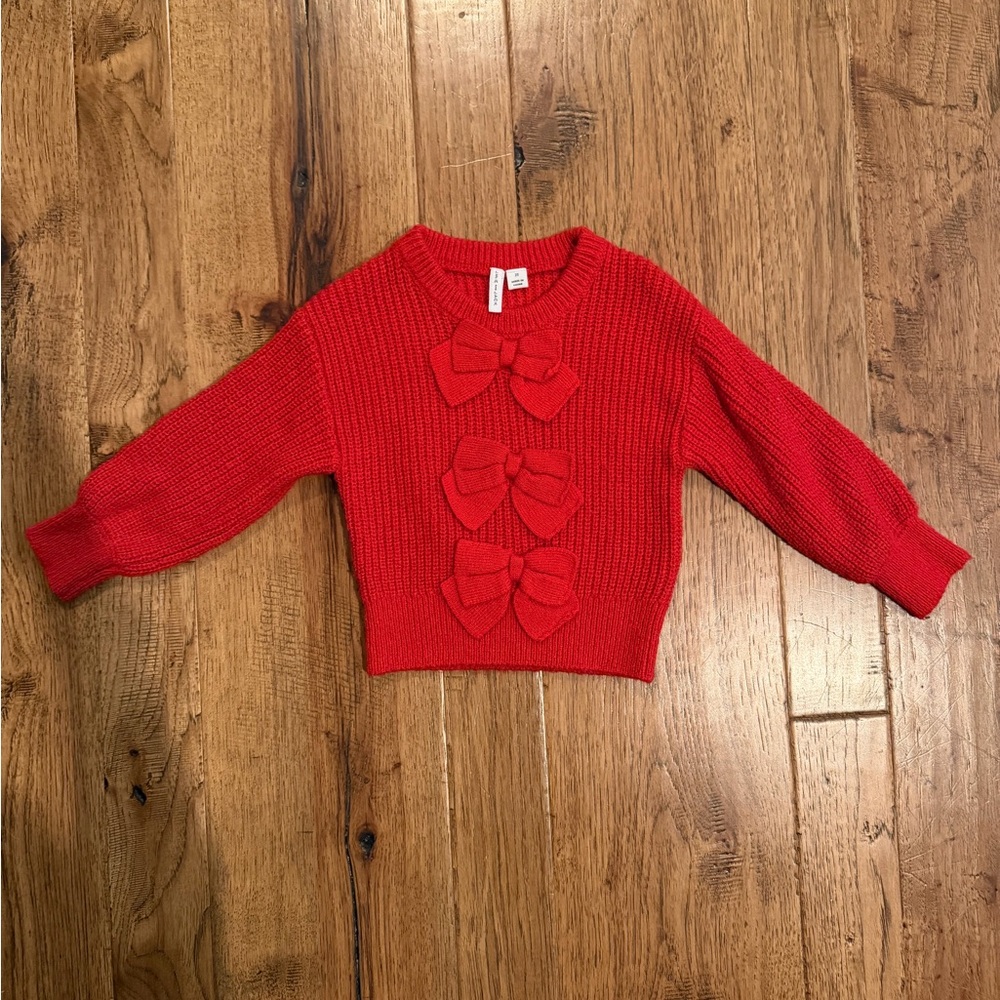 Janie and Jack Red Knit Sweater with Front Bow